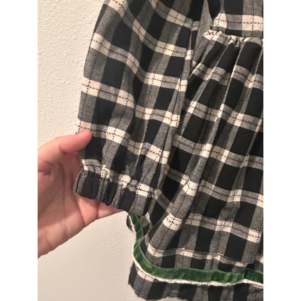 SweetHoney Girls Black White Plaid Dress Green Velvet Trim Lace 4T - Picture 6 of 8